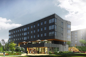 new campus housing with blue sky
