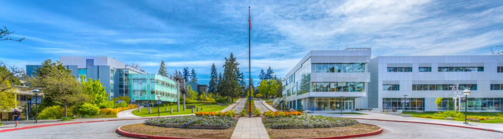 Bellevue College Landerholm Circle with flag pole