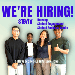 Four Cabbies in a group photo with We're Hiring, $19/hr, bellevuecollege.edu/stupro-jobs