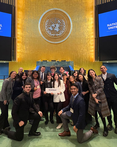 A group photo of BC's Model UN team taken at UN in New York