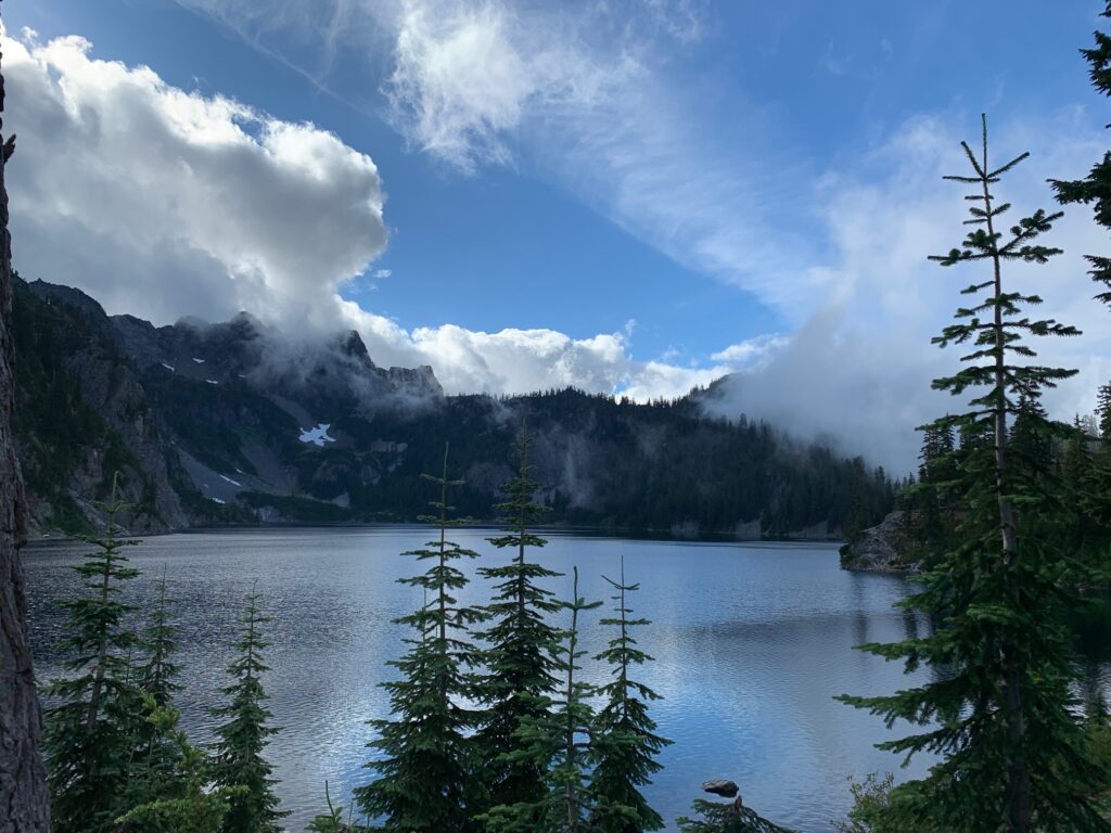 A picture of Snow Lake from the trail. 