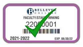Employee New parking pass purple with a green check