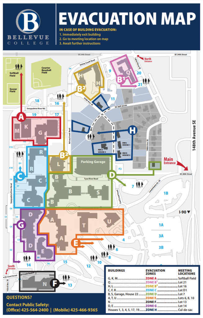 Bellevue College Main Campus Emergency Map 2022
