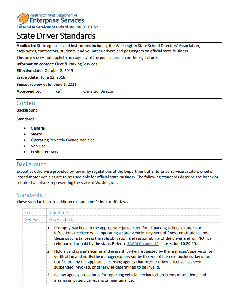 State Driver Standards Document