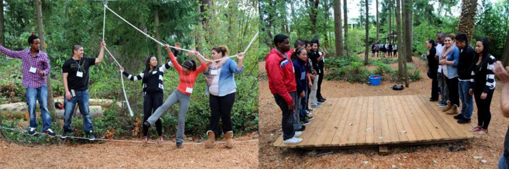 Students on challenge course activity
