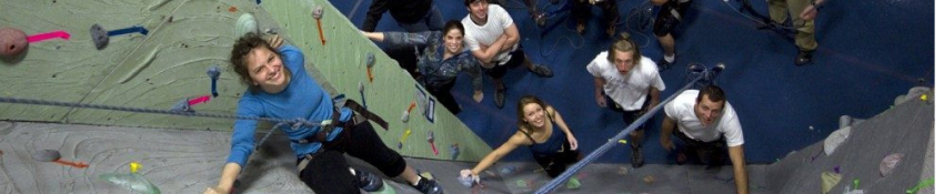 students rock climbing