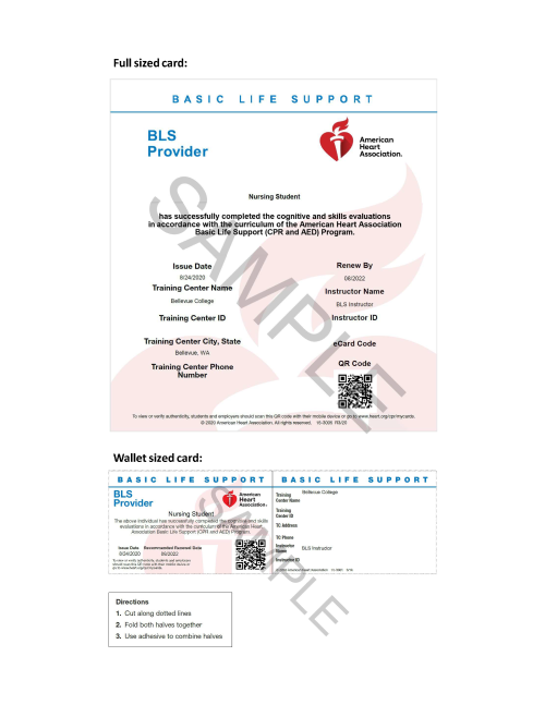 AHA BLS/CPR Card Sample