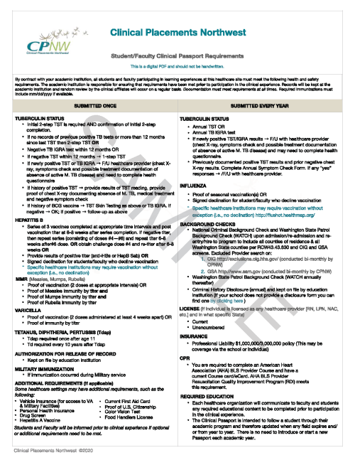 CPNW Clinical Passport Sample