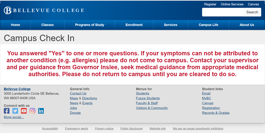 Example from the website of the instructions that appear if you have symptoms of covid-19