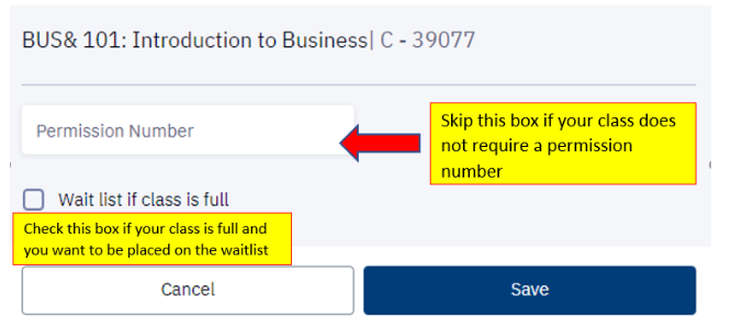 picture of permission number box in enrollment screen