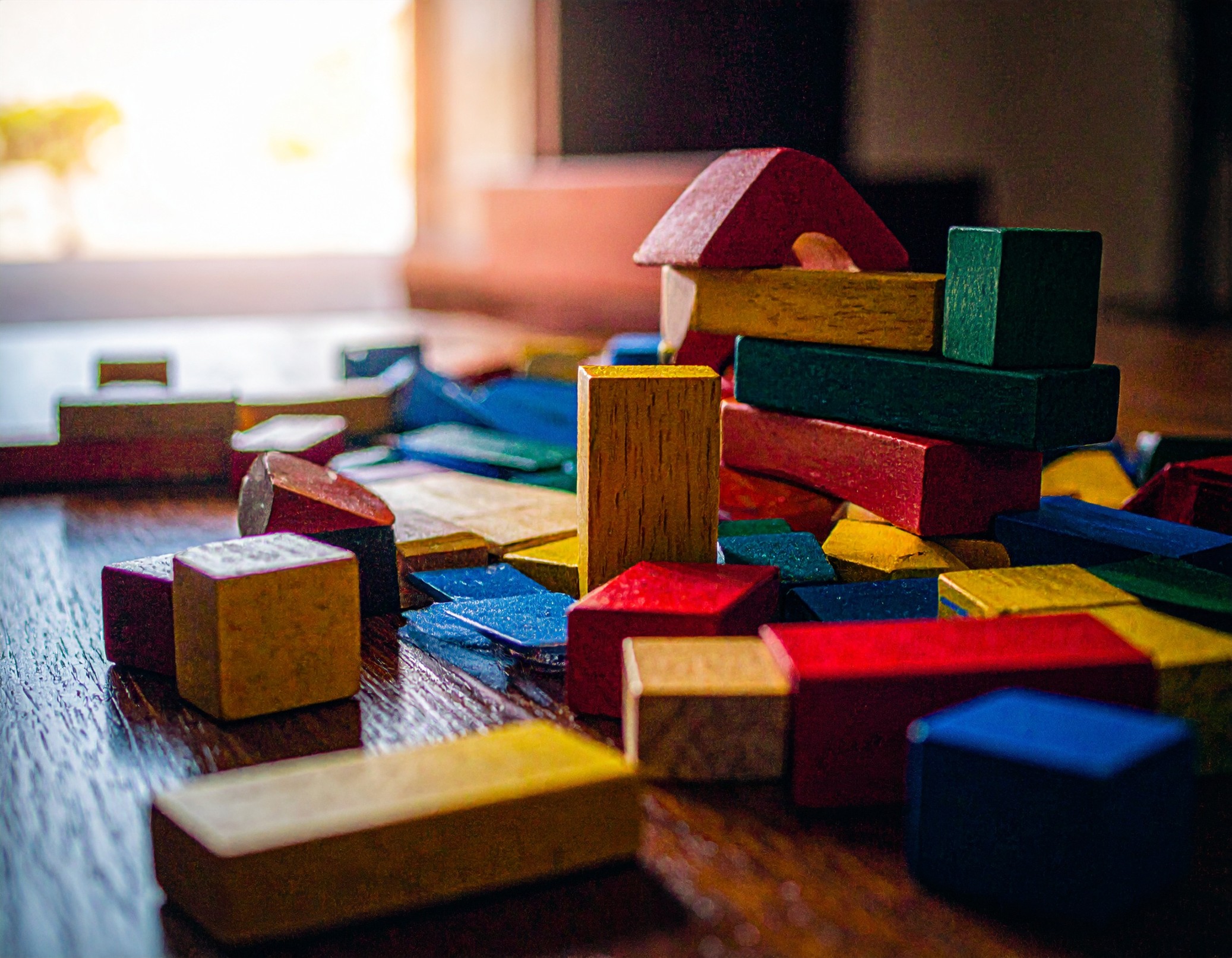 a table full of building blocks.