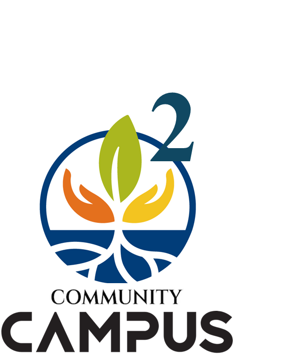 Social Justice Center Logo, the word "community campus" in various colors.