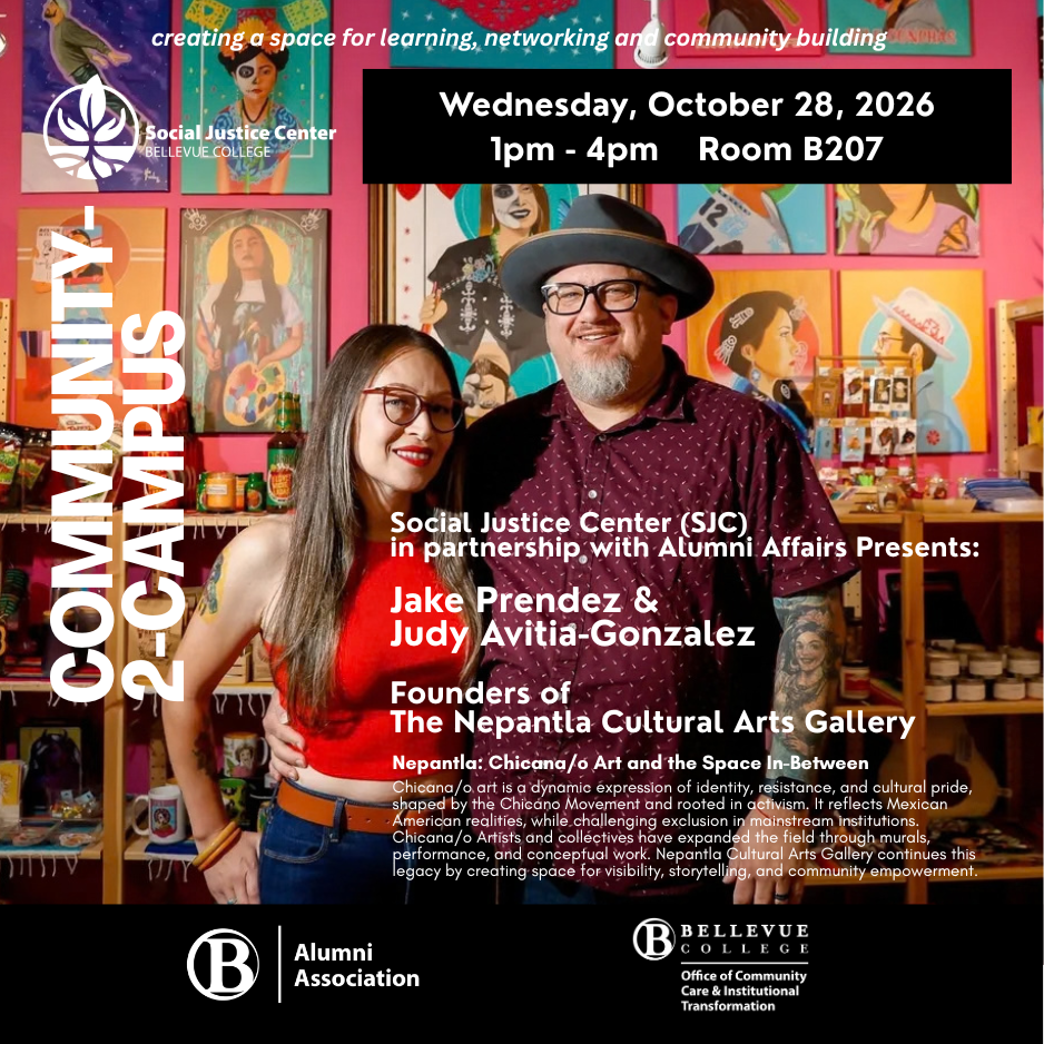 flyer of Jake Prendez and Judy Avitia-Gonzalez standing in front of a wall full of artwork.