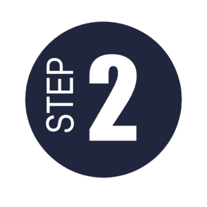 Round blue icon with a bold, white number 2 and the phrase "Step Two"