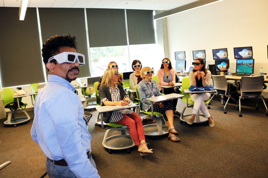 Faculty wearing protective eyewear