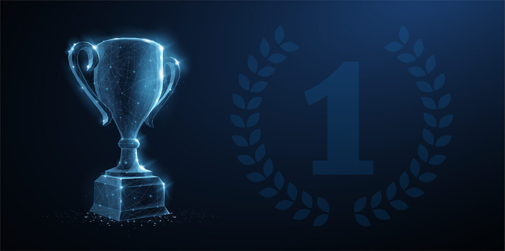 Graphic illustration of a trophy and the No 1