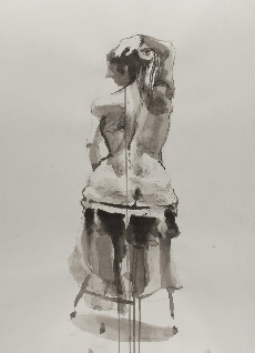 Art 121, Figure Study in Value, ink wash on paper. view of nude female's back.