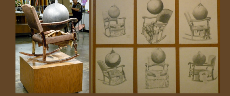 Chair with large glass ball - drawing assignment