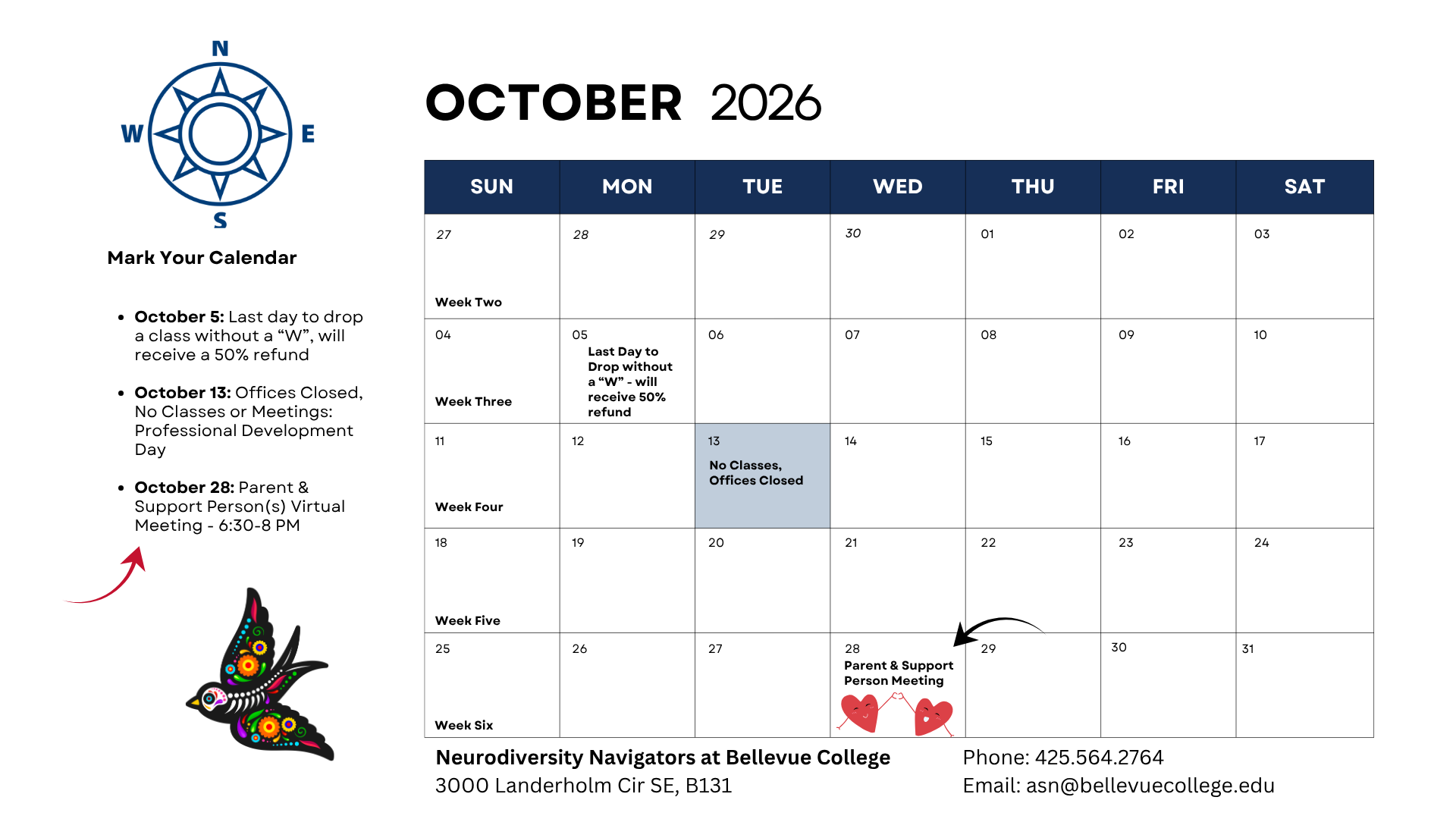 Fall 2026 calendar
