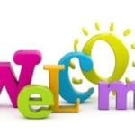 Brightly colored welcome sign