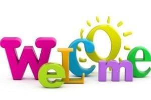 Brightly colored welcome sign