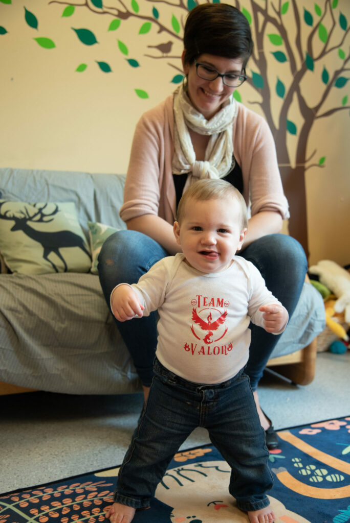 Parent and child smiling