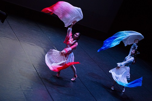 Dance duo dancing to Japanese music