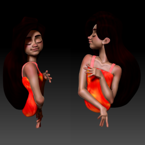 3D model of woman in three different poses.