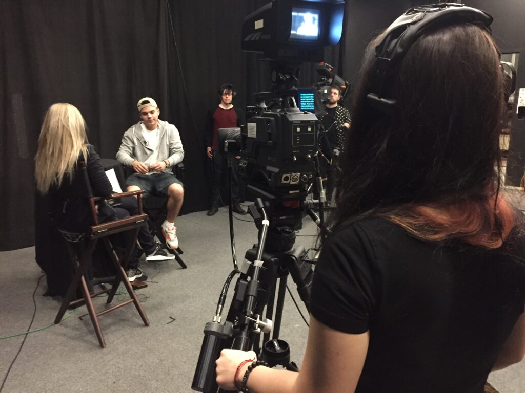 class filming an interview