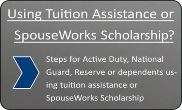 Using Tuition Assistance or MyCAA? Steps for Active Duty, National Guard, Reserve, or dependents using tuition assistance or MyCAA