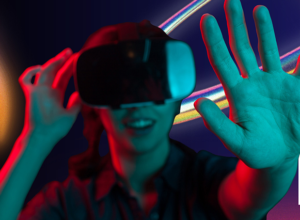 DMA 294 promotion. Person in headset experiencing a VR application.