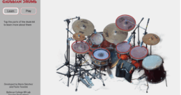 The start screen for the virtual reality drum with text stating Gaussian splatting drums and buttons to learn and play the interaction.