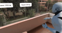 Safety Training VR learn with robot giving instructions and demonstrating the best way to lift an object.