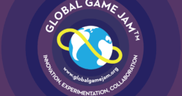 global game jam text with the Global Game Jam logo of an infinity sign around the earth.